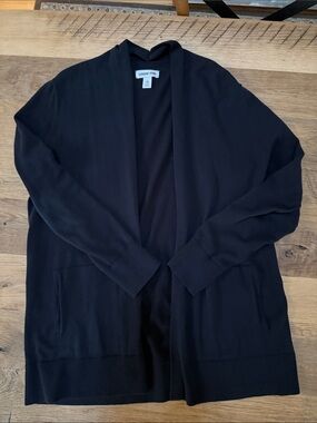 Lands End Black Open Front Cotton Cardigan